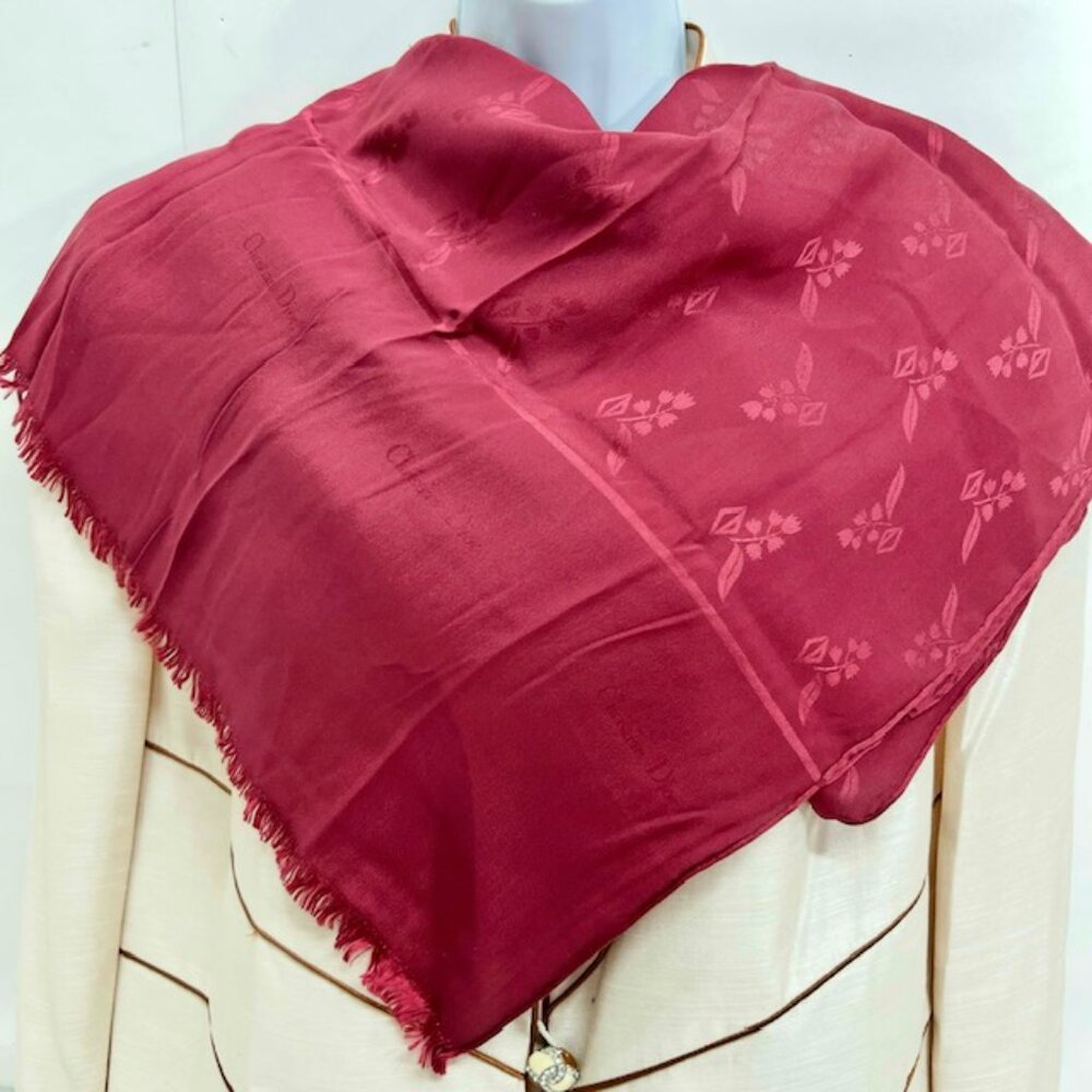 VG TChristian Dior Soft 100% Silk Scarf Rayon/Satin 66"X 20" Bugendy Fringe( 23 - Picture 7 of 9